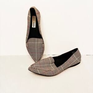 Steve Madden Feather Black Plaid Pointed Toe Flats Loafer Shoes Women US 6M